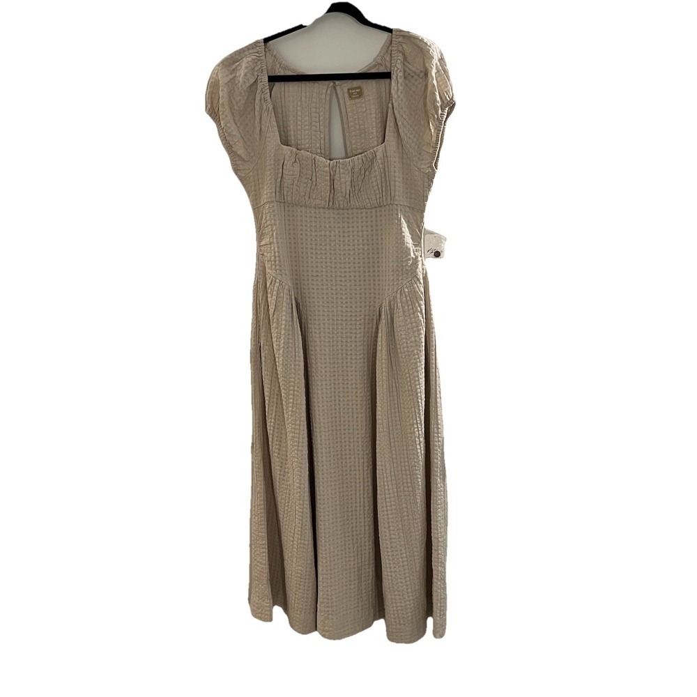 NWT Free People free-est Ciara Pucker Check Midi Dress Minimalist Size M Oatmeal - Picture 3 of 16